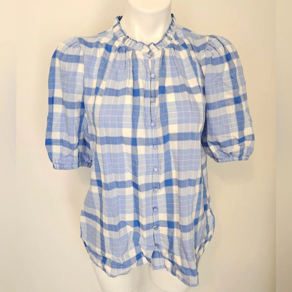 Vineyard Vines Plaid Ruffle Neck Puff Sleeve Size Medium EUC - Picture 3 of 9